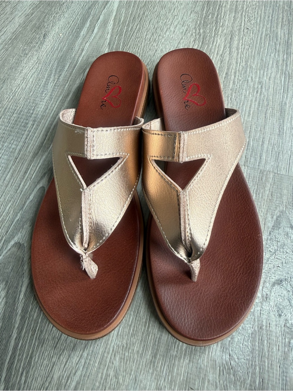 Mia Amore Mayte-W Gold Metallic Thong Sandals Faux Leather Footbed